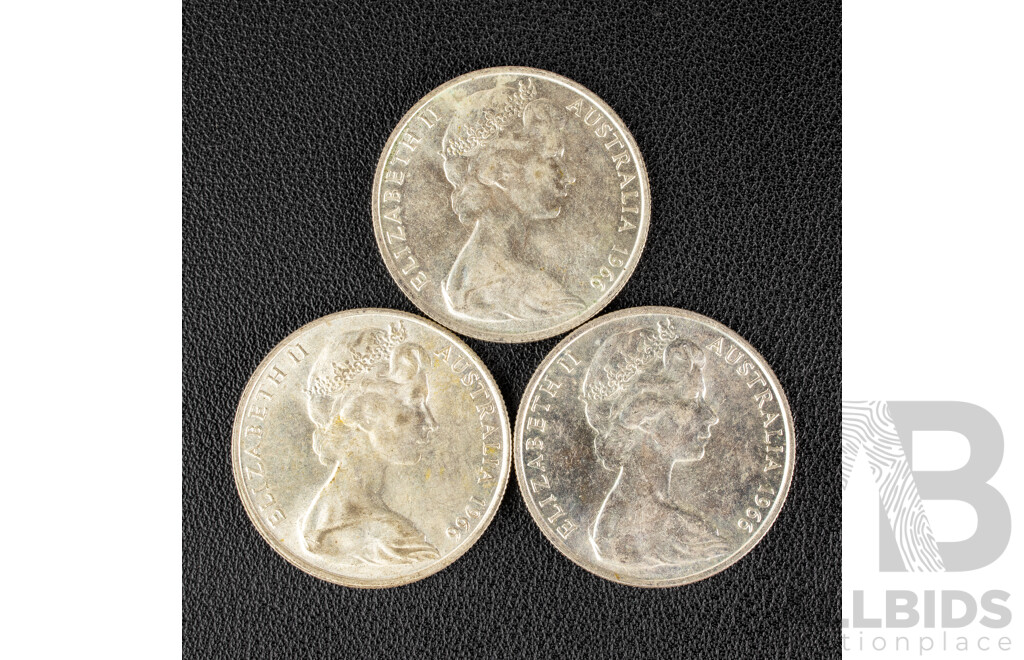 Three Australian 1966 Round Silver Fifty Cent Coins .800