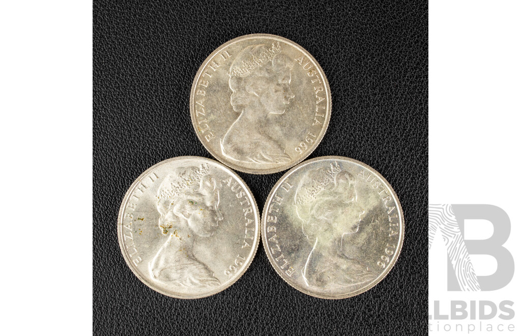 Three Australian 1966 Round Silver Fifty Cent Coins .800