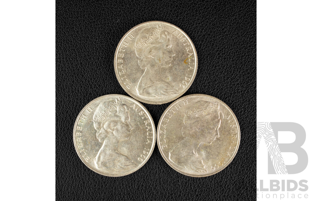 Three Australian 1966 Round Silver Fifty Cent Coins .800