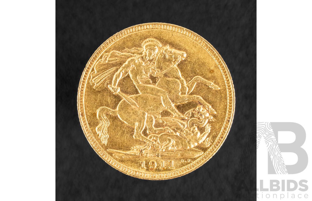 Australian 1911 KGV Gold Sovereign, Sydney Mint, High Grade .917