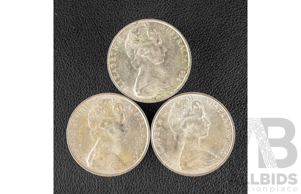 Three Australian 1966 Round Silver Fifty Cent Coins .800