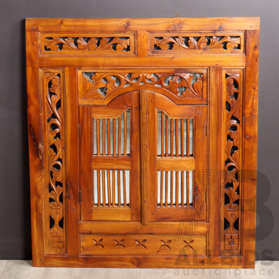 Indonesian Mahogany Mirror with Two Doors