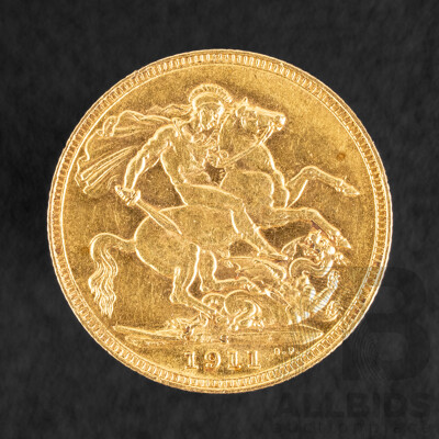 Australian 1911 KGV Gold Sovereign, Sydney Mint, High Grade .917