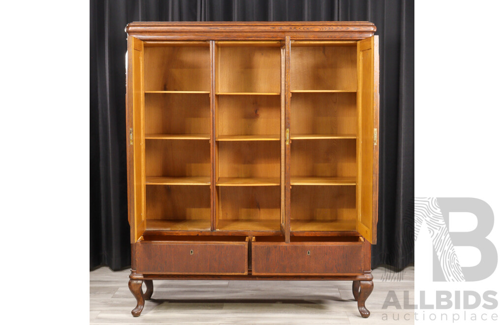 Art Deco Oak Bookcase with Burr Walnut Panel Doors