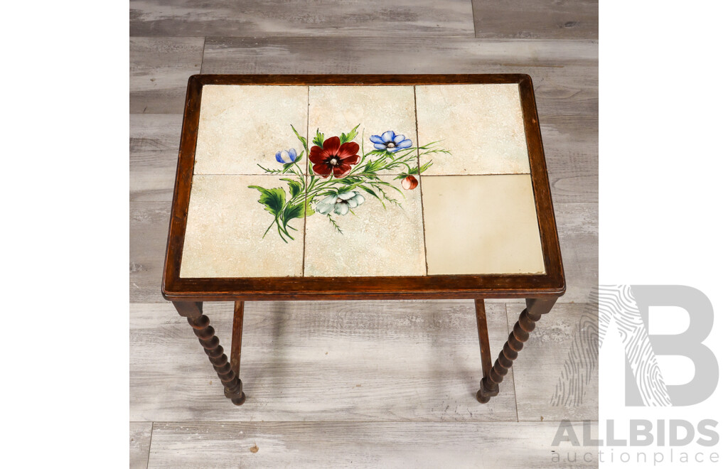 Oak Side Table with Tile Top