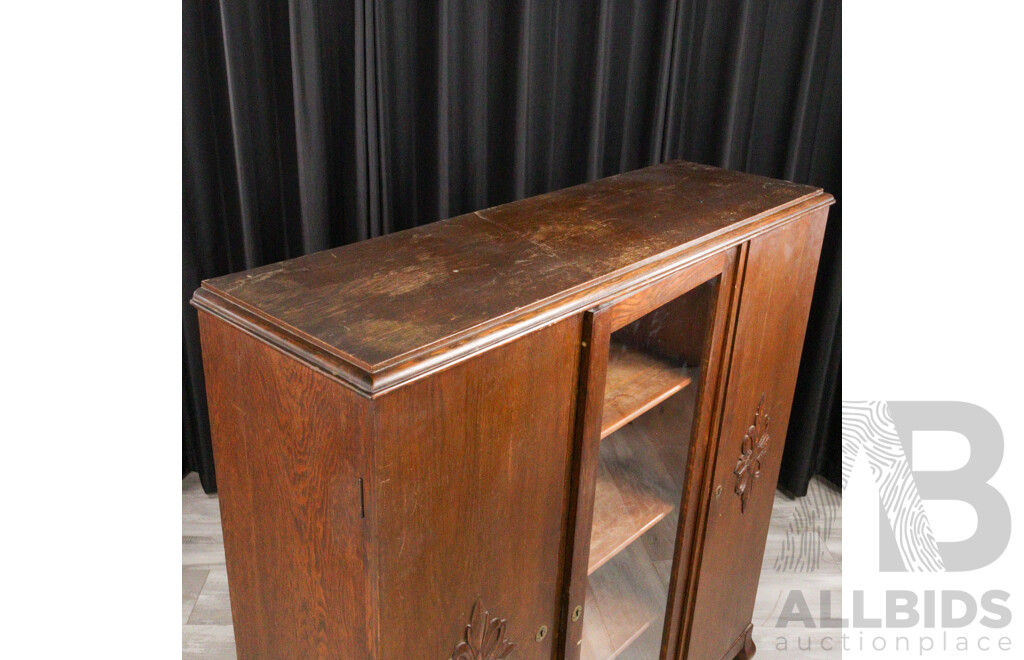 Oak Display Case with Central Glass Door