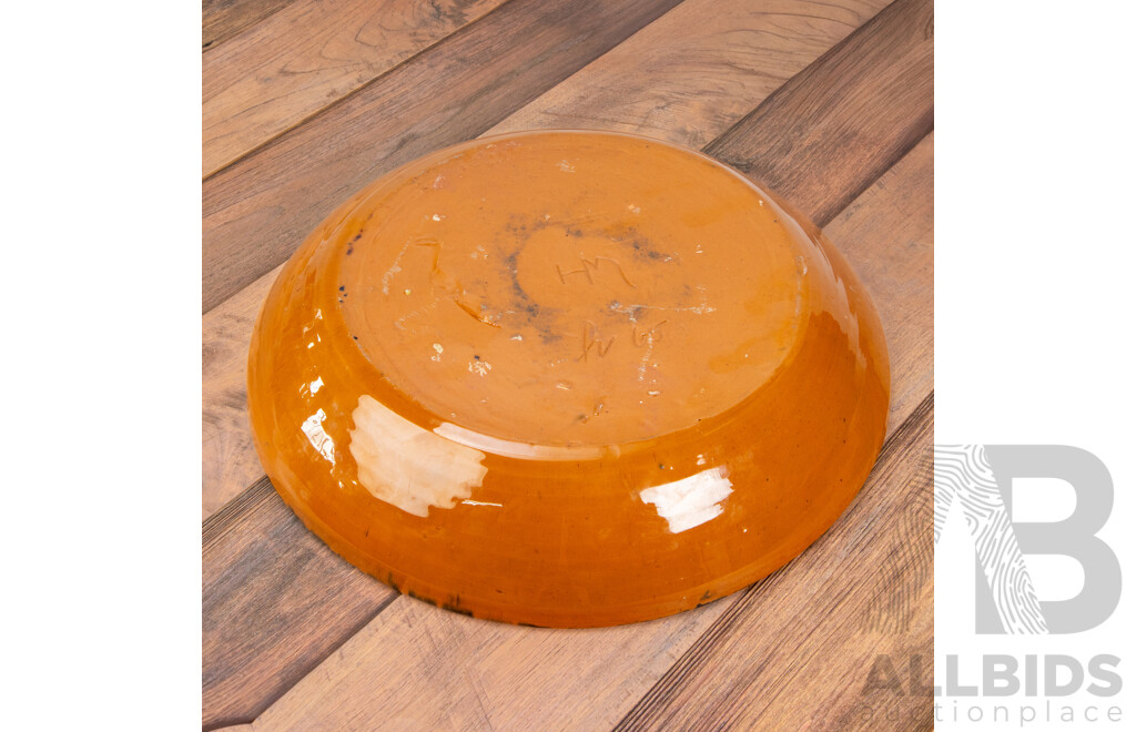 Large Glazed Ceramic Dish with Hand Painted Depiction of Archbishop Absalon