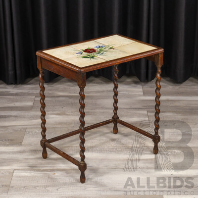 Oak Side Table with Tile Top