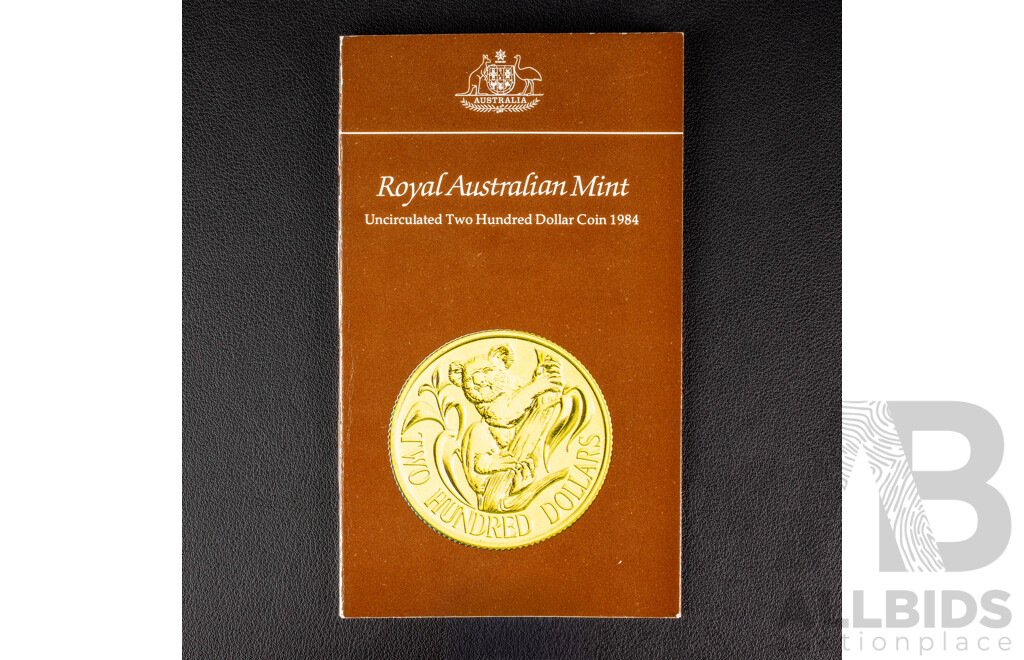Australian RAM 1984 Gold Two Hundred Dollar Coin, Australian Koala, Gold Coins in Australia .916