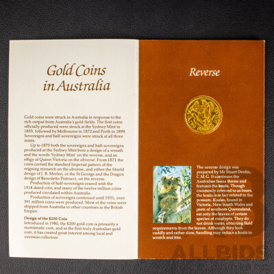 Australian RAM 1984 Gold Two Hundred Dollar Coin, Australian Koala, Gold Coins in Australia .916