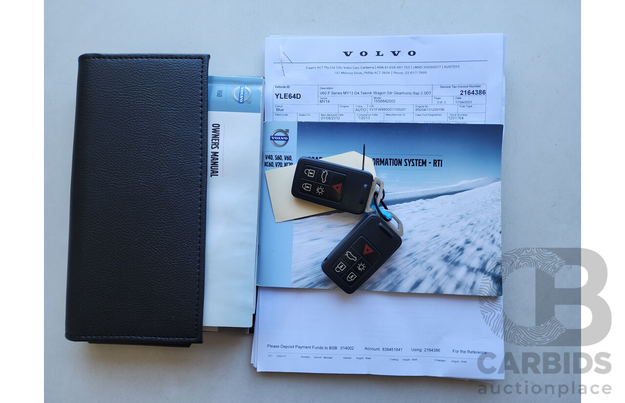 1/2013 Volvo V60 D3 Teknik F MY12 4d Wagon Blue 2.0L