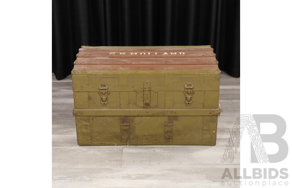 Vintage Timber Bound Dome Top Shipping Trunk