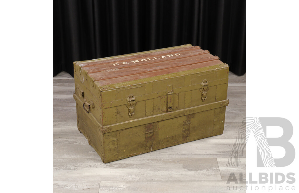Vintage Timber Bound Dome Top Shipping Trunk