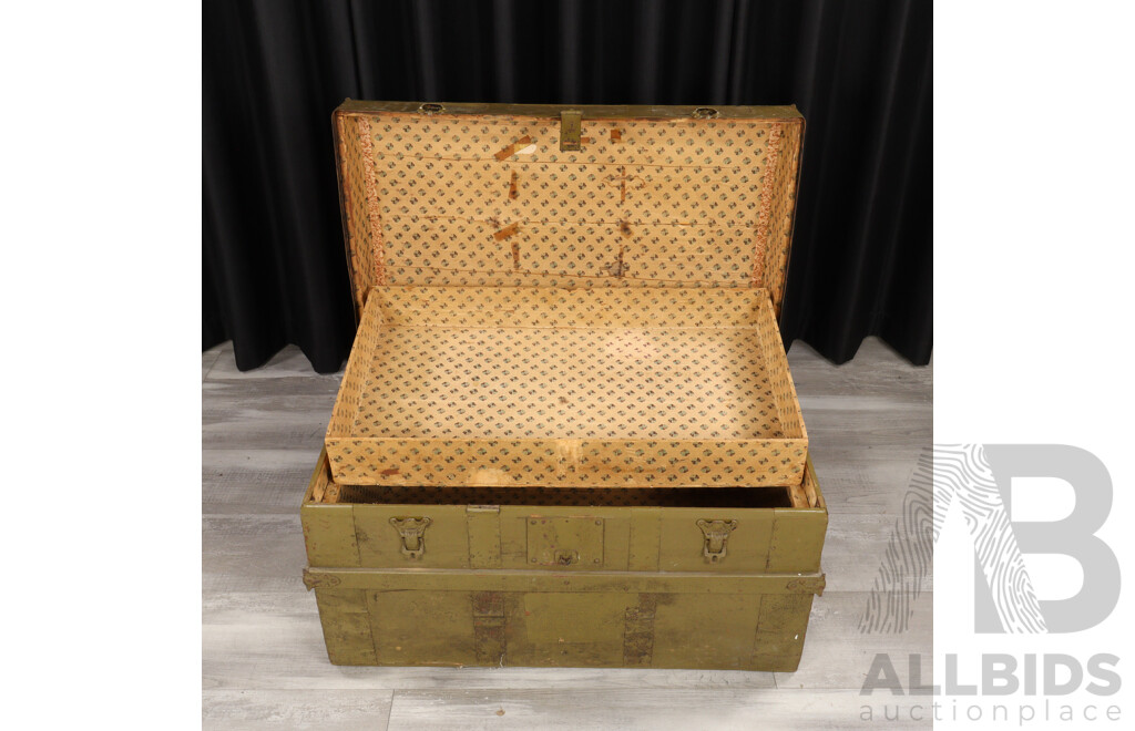 Vintage Timber Bound Dome Top Shipping Trunk