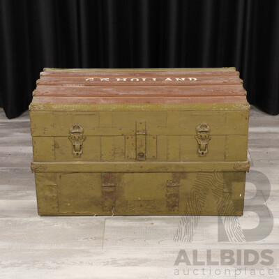 Vintage Timber Bound Dome Top Shipping Trunk