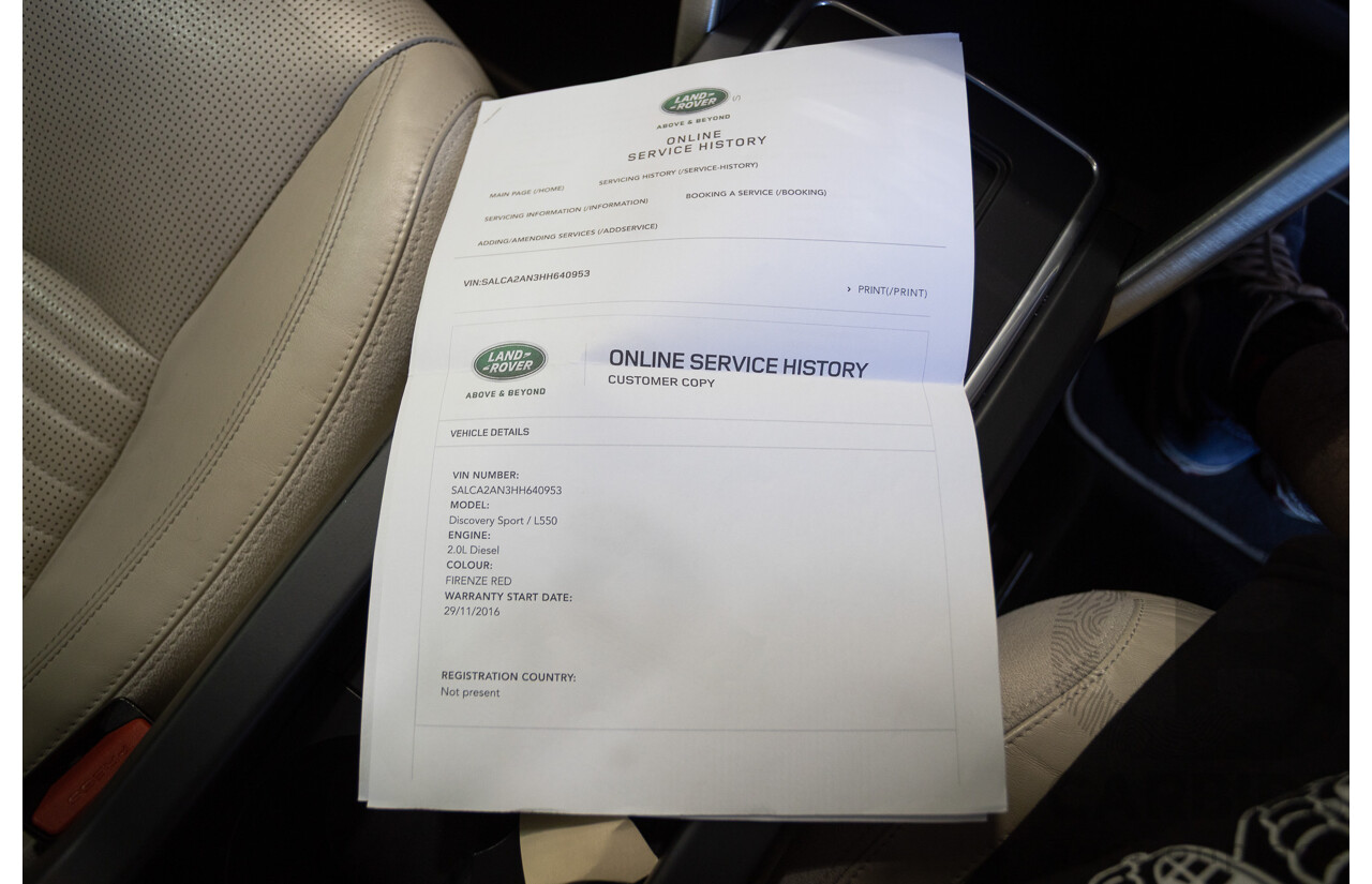 11/2016 Land Rover Discovery Sport TD4 180 HSE Luxury (AWD) LC MY17 4D Wagon Firenze Red Metallic Turbo Diesel 2.0L