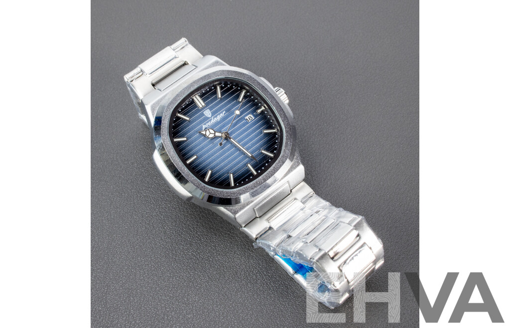 Poedagar Mens Wristwatch with Silver Blue Dial