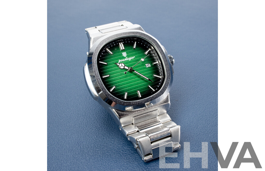 Poedagar Mens Wristwatch with Silver Blue Dial and Extra Links