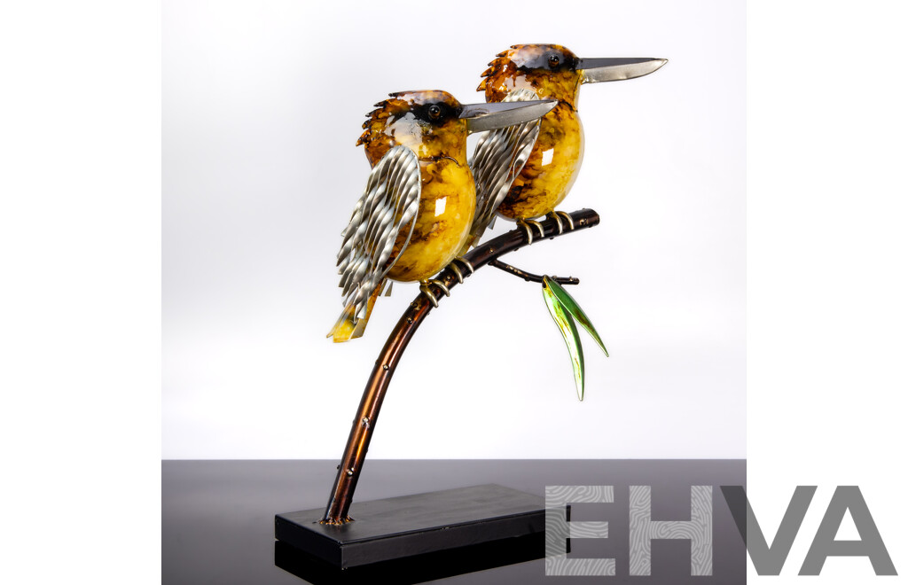 Hand Painted Metal Kookaburra Pair on Branch