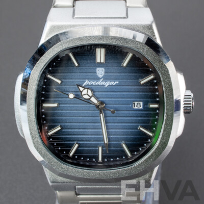 Poedagar Mens Wristwatch with Silver Blue Dial