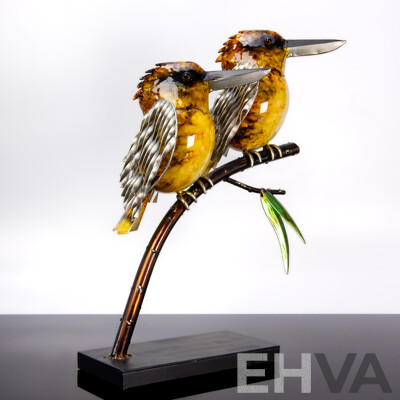 Hand Painted Metal Kookaburra Pair on Branch