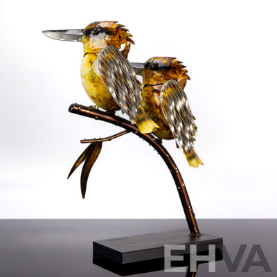 Hand Painted Metal Kookaburra Pair on Branch