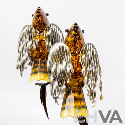 Hand Painted Metal Kookaburra Pair on Branch