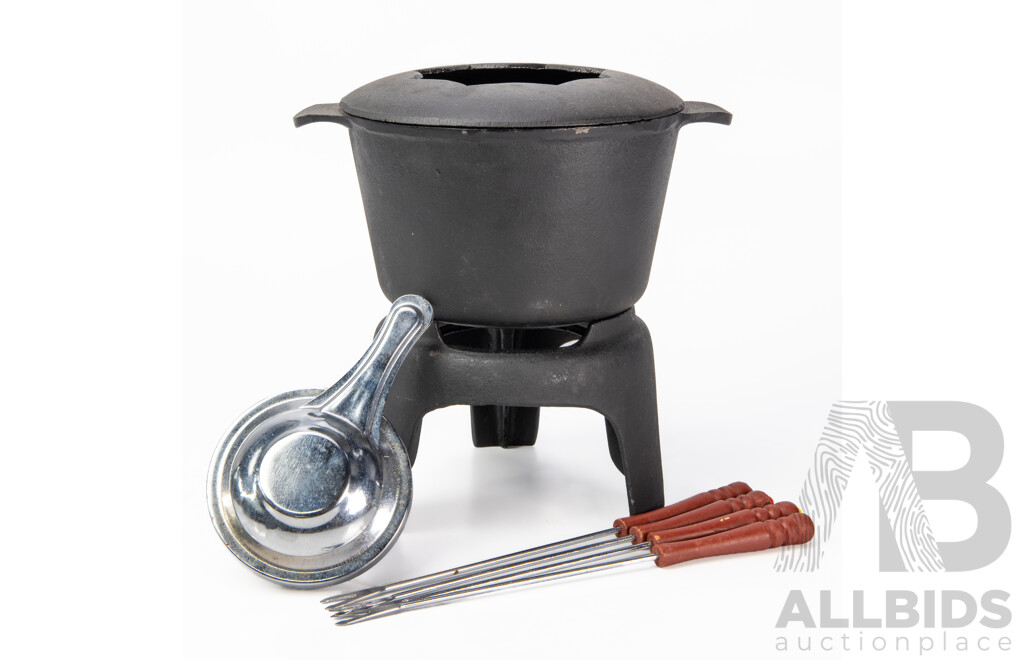 Vintage Cast Iron Fondue Set