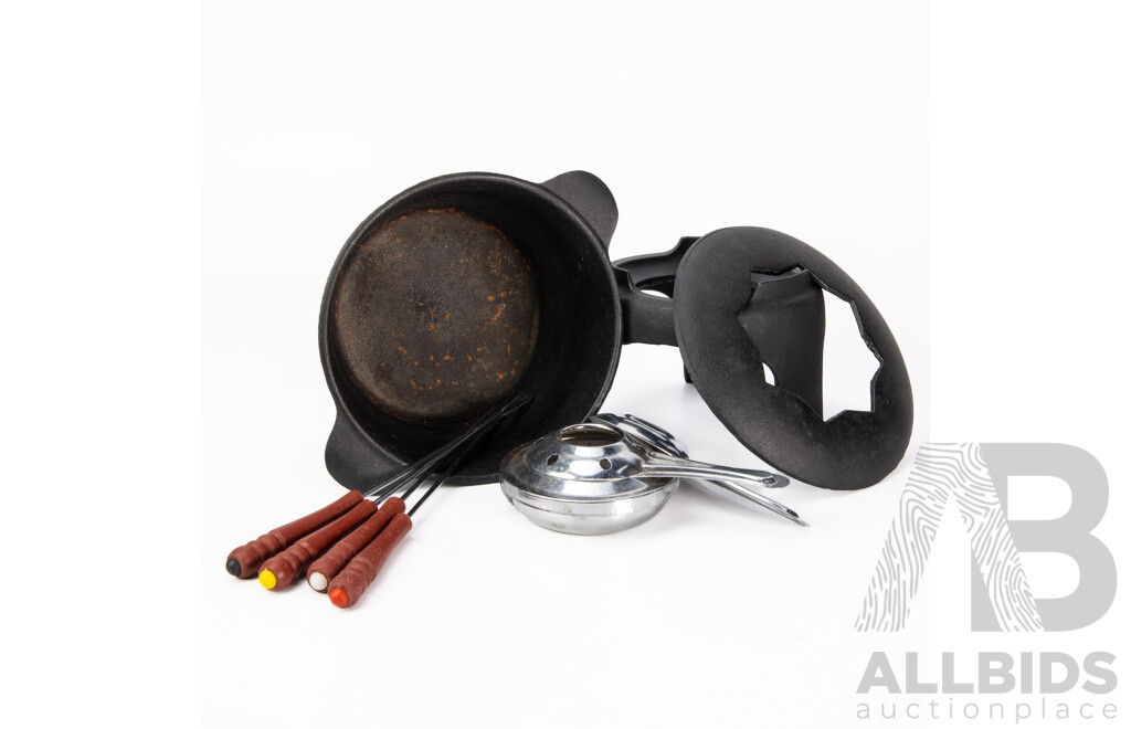 Vintage Cast Iron Fondue Set