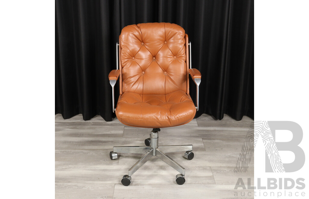 Mid-Century Leather and Chrome Office Chair In the style of Ring Mekanikk, c. 1960s-1970s