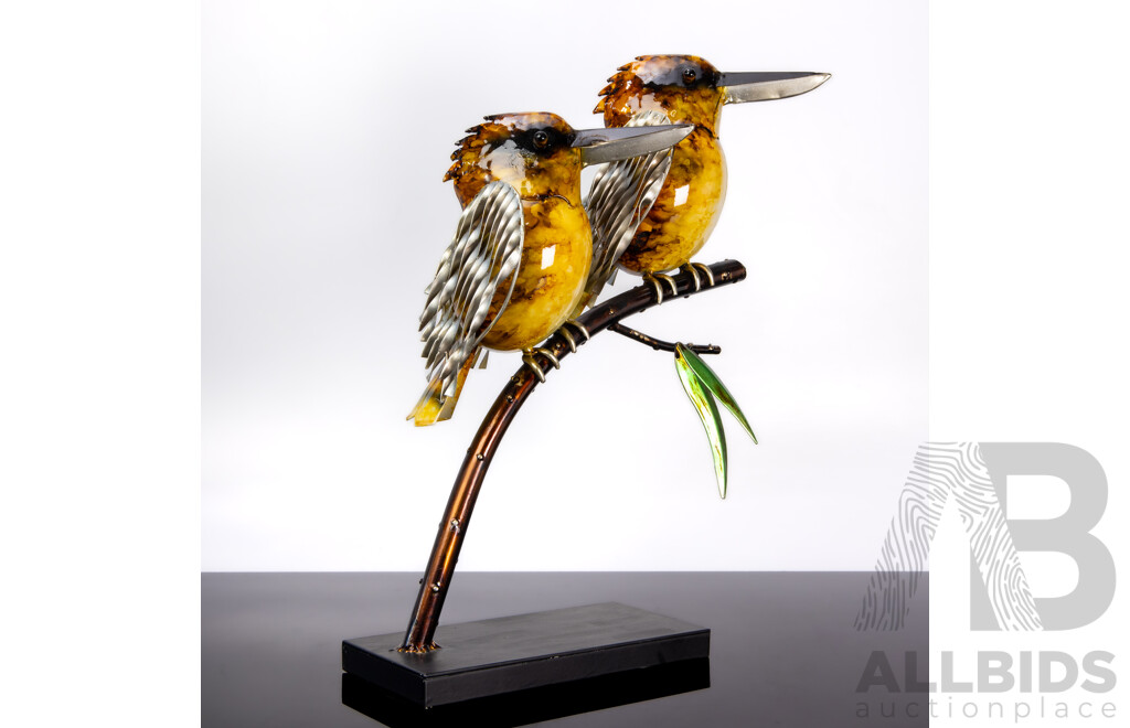 Hand Painted Metal Kookaburra Pair on Branch