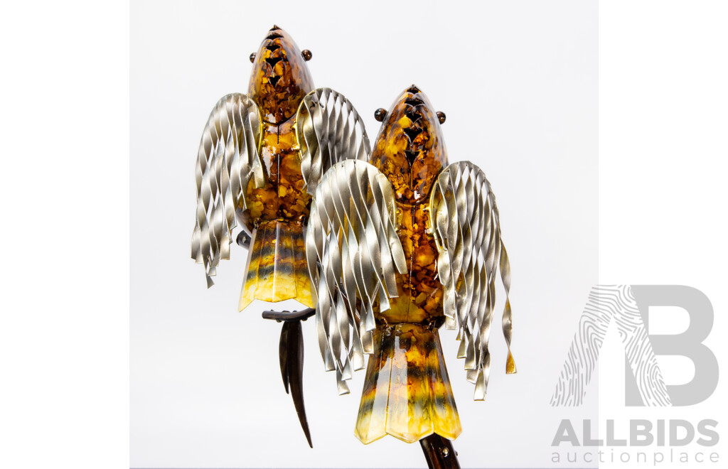 Hand Painted Metal Kookaburra Pair on Branch