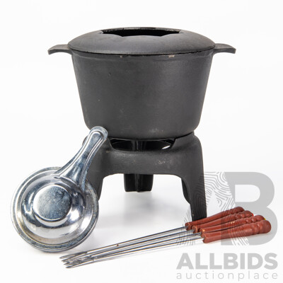 Vintage Cast Iron Fondue Set
