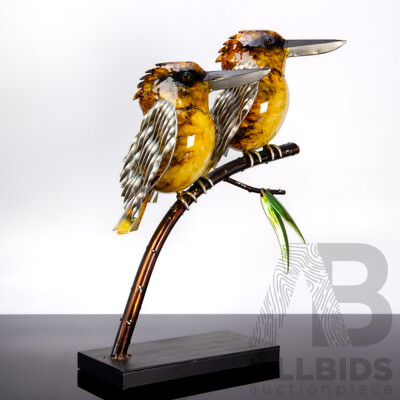 Hand Painted Metal Kookaburra Pair on Branch