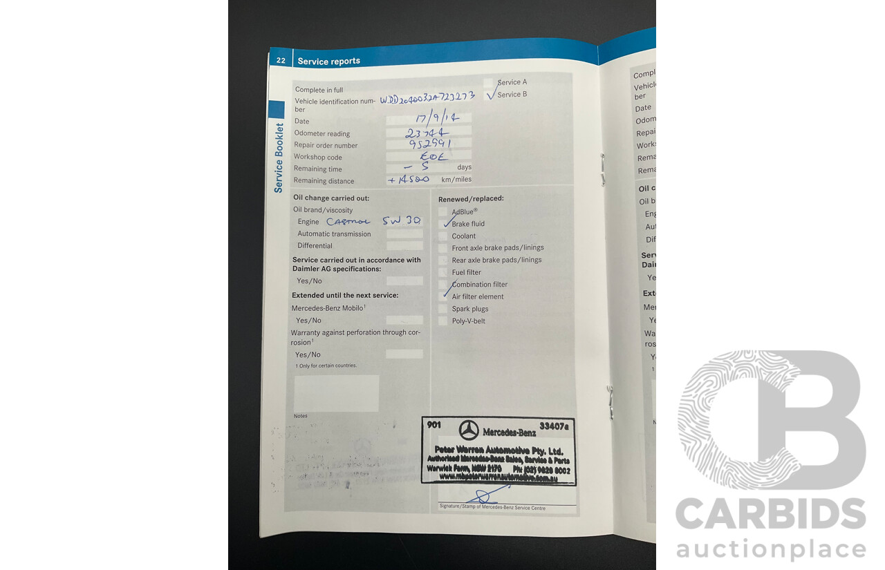 6/2012 Mercedes-Benz C250 Avantgarde BE W204 MY11 4d Sedan Palladium Silver Metallic Turbo 1.8L