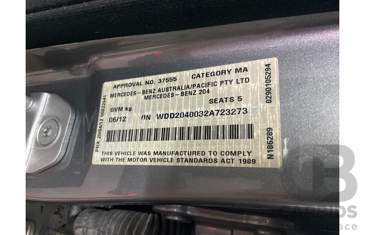 6/2012 Mercedes-Benz C250 Avantgarde BE W204 MY11 4d Sedan Palladium Silver Metallic Turbo 1.8L