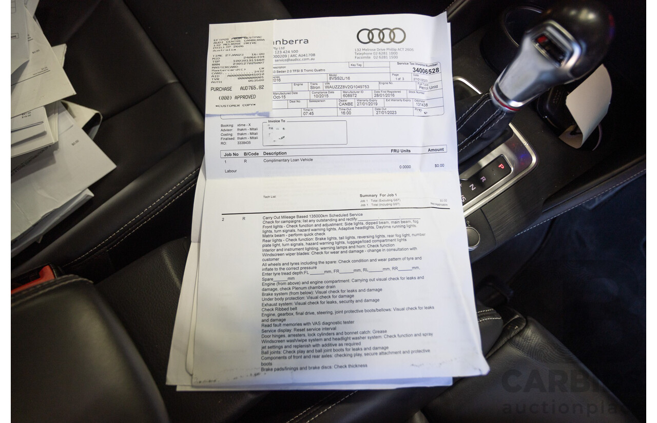 1/2016 Audi S3 2.0 TFSI Quattro (AWD) 8V MY15 4D Sedan Glacier White Turbo 2.0L