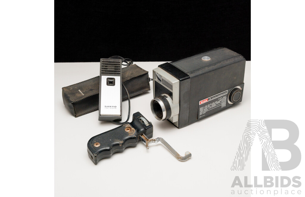 Vintage Kodak 8mm Movie Camera with Early Sanyp Microphone