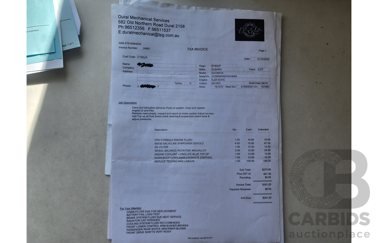 7/2010 Subaru Outback 2.5i MY10 4d Wagon White 2.5L