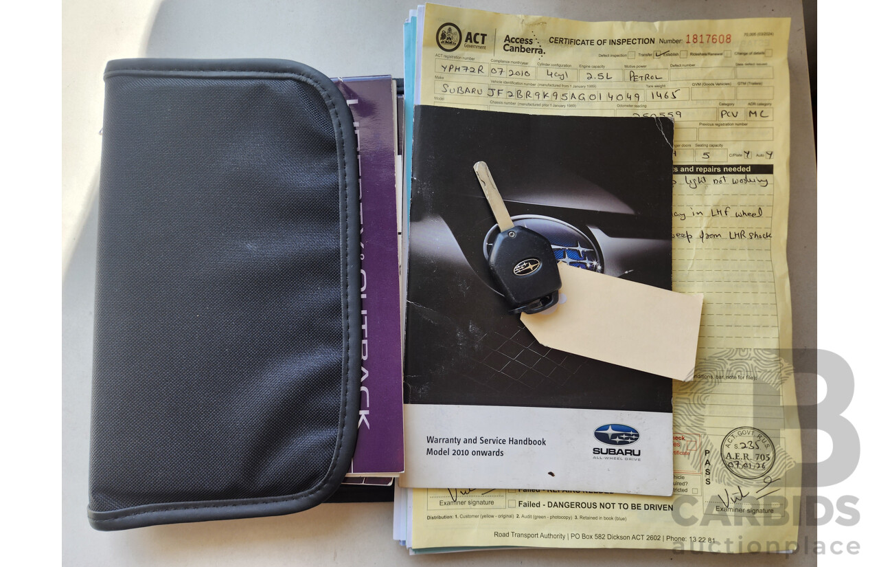 7/2010 Subaru Outback 2.5i MY10 4d Wagon White 2.5L