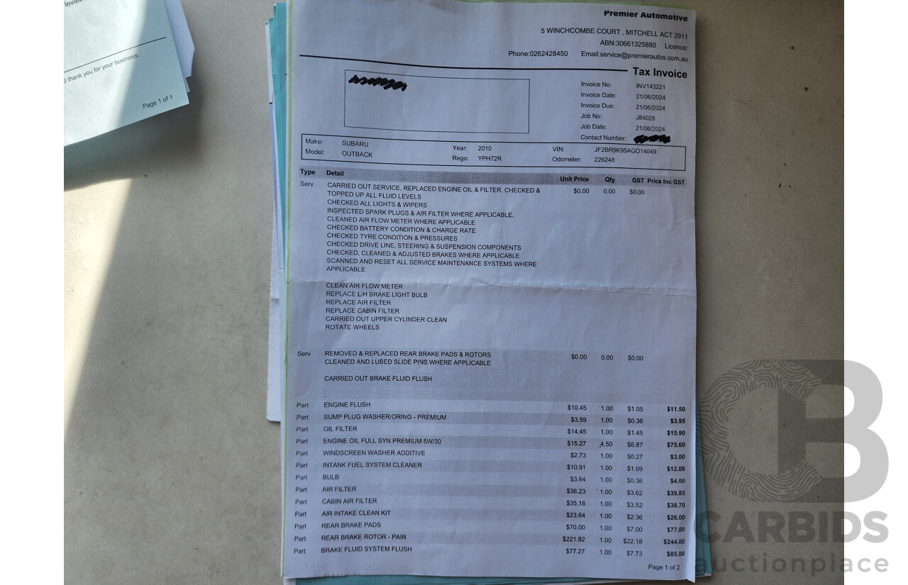 7/2010 Subaru Outback 2.5i MY10 4d Wagon White 2.5L