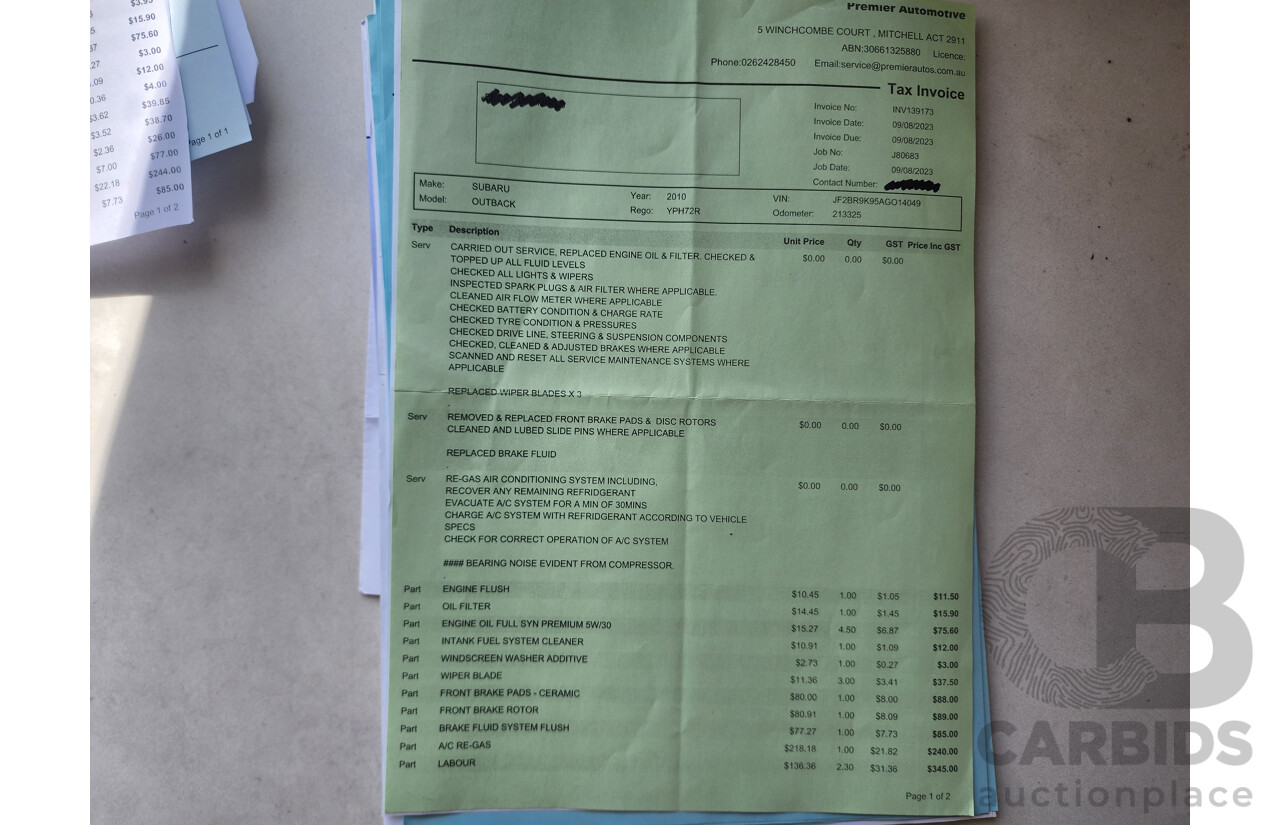 7/2010 Subaru Outback 2.5i MY10 4d Wagon White 2.5L