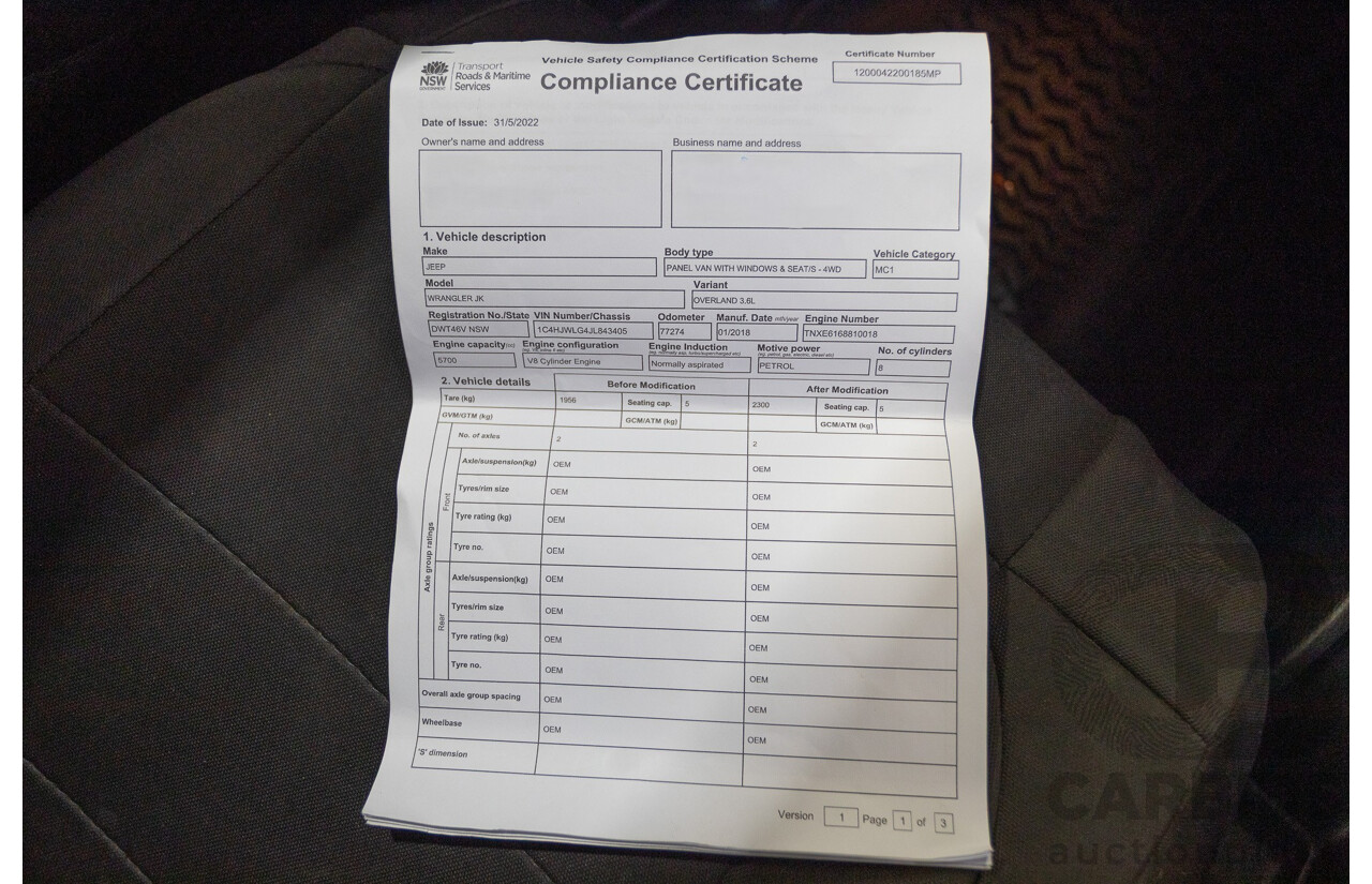 1/2018 Jeep Wrangler Unlimited Overland (4x4) JK MY18 4D Hardtop Billet Silver Metallic V8 5.7L