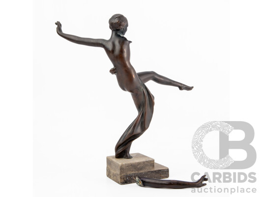 After Peter Tereszczuk - Art Nouveau Style Bronze Dancer on Plinth Base