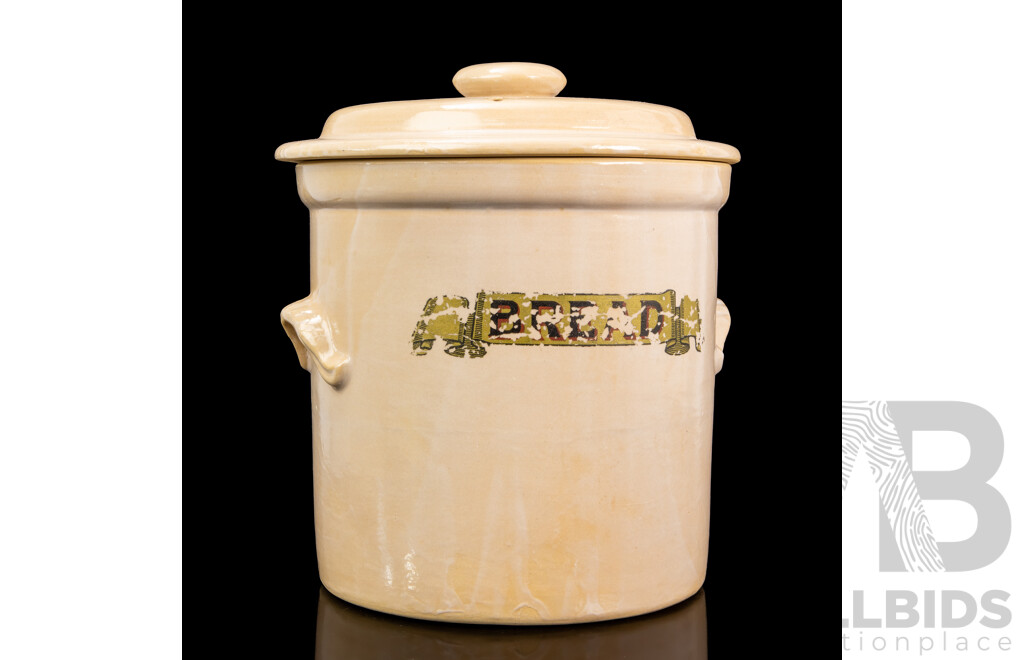 Vintage Lidded Ceramic Bread Crock