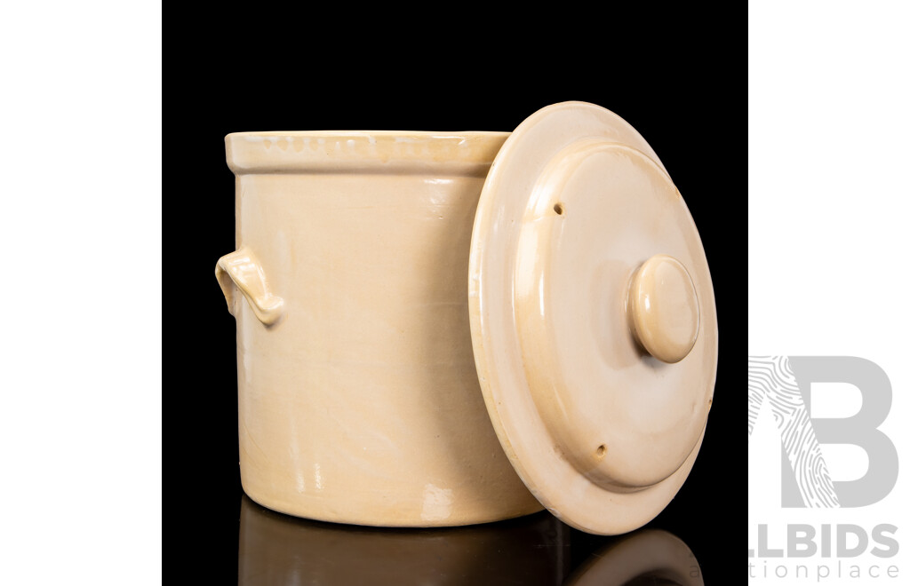 Vintage Lidded Ceramic Bread Crock