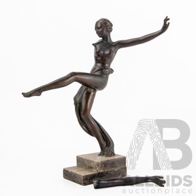 After Peter Tereszczuk - Art Nouveau Style Bronze Dancer on Plinth Base