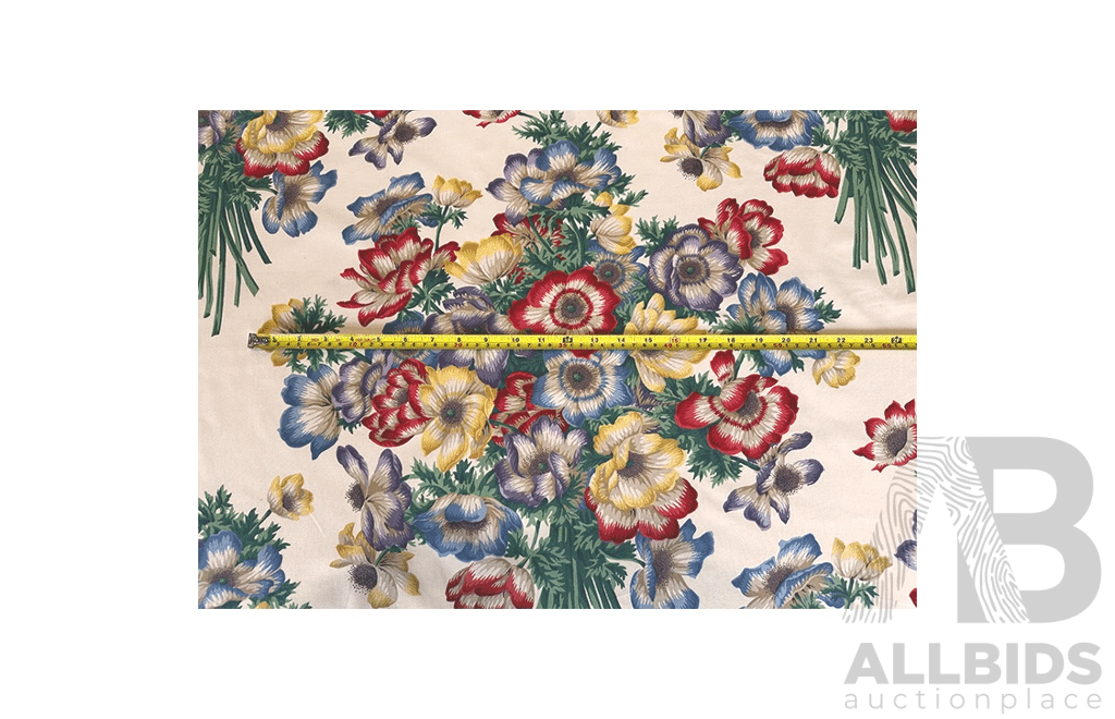 English Bouquet – Cotton - Colour: Green, Red, Purple, Blue, Yellow, Ivory - Width: 140cm - 58 Metres - RRP$38.40 per METRE