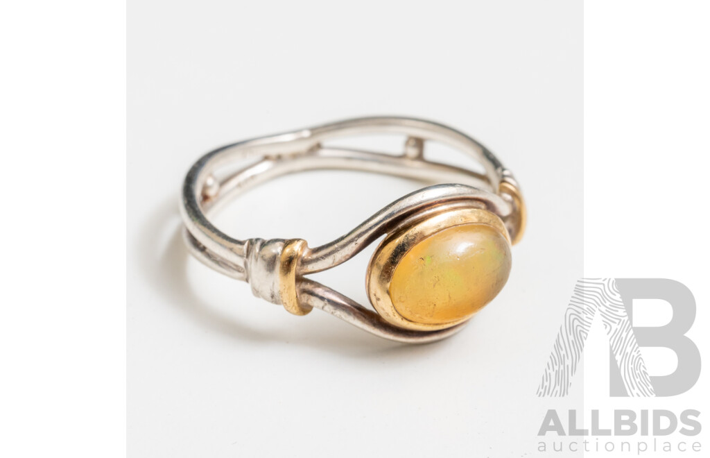 925/18ct Yellow Gold Opal Ring and Vintage Silver Tone Bracelet - Lot of 2