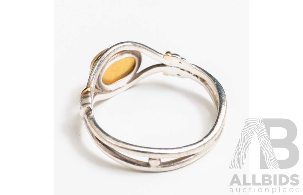 925/18ct Yellow Gold Opal Ring and Vintage Silver Tone Bracelet - Lot of 2